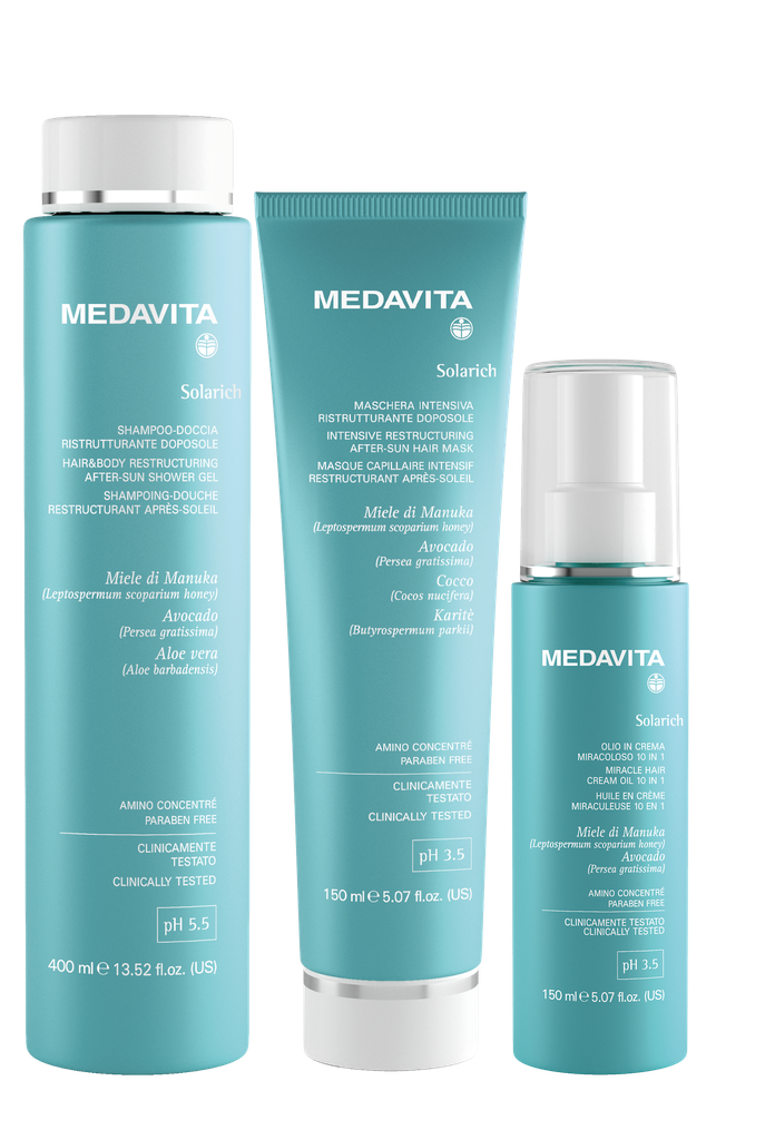 Medavita Solarich Kit 2025  3 Products: Shampoo&Shower - Mask - Miracle 10 in 1- Bag